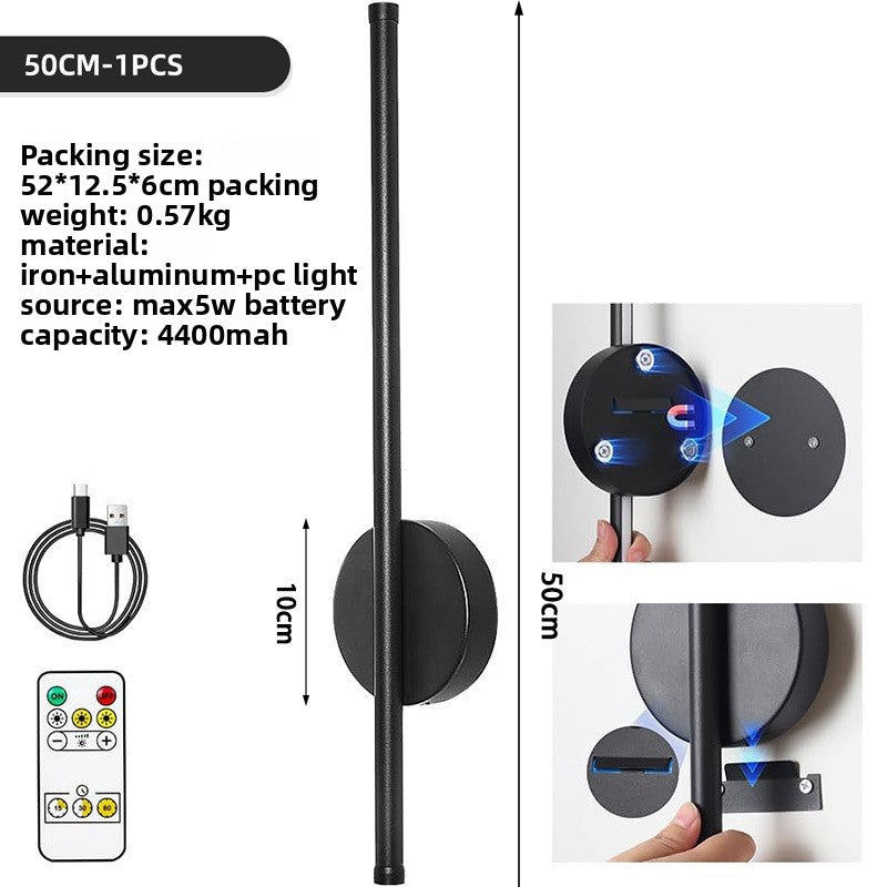 LED Wall Sconce with Remote Control – Modern Linear Wall Light Dimmable, Rechargeable Cordless Wall Lamp, Battery Operated Wall Sconce with 4 Brightness Levels, Black Wall Light for Bedroom Living Room Hallway