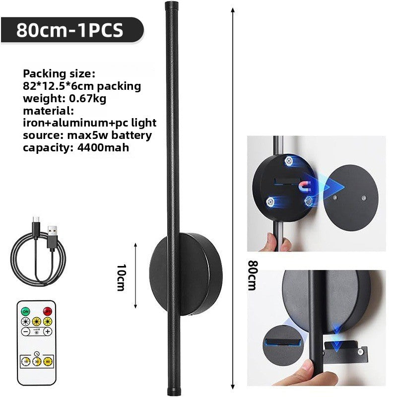 LED Wall Sconce with Remote Control – Modern Linear Wall Light Dimmable, Rechargeable Cordless Wall Lamp, Battery Operated Wall Sconce with 4 Brightness Levels, Black Wall Light for Bedroom Living Room Hallway