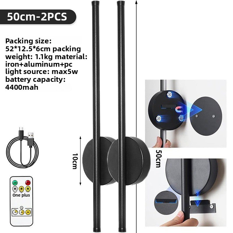 LED Wall Sconce with Remote Control – Modern Linear Wall Light Dimmable, Rechargeable Cordless Wall Lamp, Battery Operated Wall Sconce with 4 Brightness Levels, Black Wall Light for Bedroom Living Room Hallway