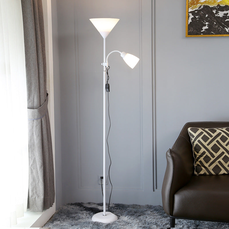 Torchiere Floor Lamp with Reading Light – Modern Black Metal 2-Light Floor Lamp, Gooseneck Reading Lamp, Frosted Glass Shade, Tall Standing Lamp for Living Room Bedroom Office