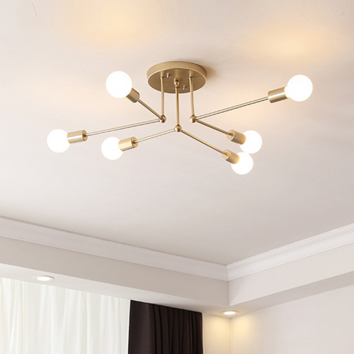 Sputnik Ceiling Light Fixture – Industrial 6-Light Semi Flush Mount Chandelier, Black Metal Mid Century Modern Ceiling Lamp, Exposed Bulb Chandelier for Living Room Dining Room Bedroom Kitchen
