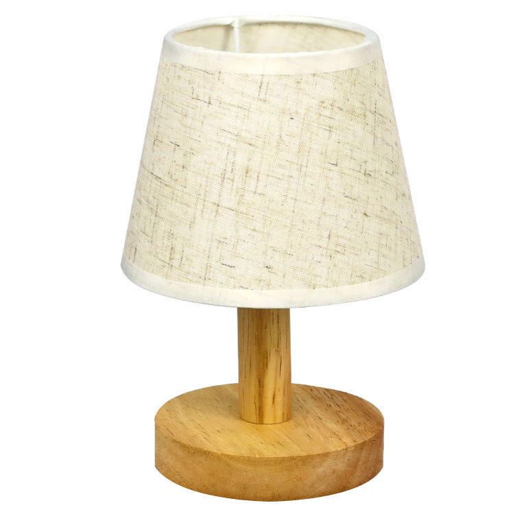 Small Wood Table Lamp – Bedside Nightstand Lamp with Linen Shade