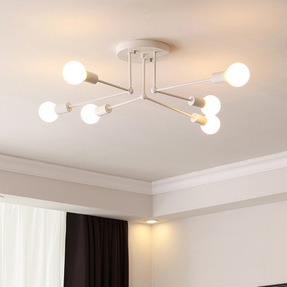 Sputnik Ceiling Light Fixture – Industrial 6-Light Semi Flush Mount Chandelier, Black Metal Mid Century Modern Ceiling Lamp, Exposed Bulb Chandelier for Living Room Dining Room Bedroom Kitchen
