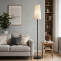 Modern Floor Lamp – Tall Black Metal Pole Standing Lamp with Tapered Linen Fabric Lampshade, 3 Color Temperature Warm White Daylight, Living Room Bedroom Reading Lamp