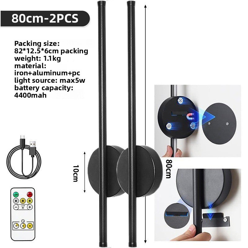 LED Wall Sconce with Remote Control – Modern Linear Wall Light Dimmable, Rechargeable Cordless Wall Lamp, Battery Operated Wall Sconce with 4 Brightness Levels, Black Wall Light for Bedroom Living Room Hallway