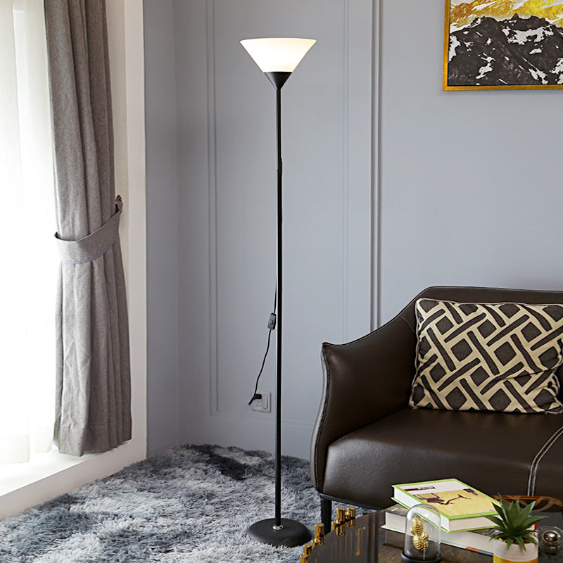 Torchiere Floor Lamp with Reading Light – Modern Black Metal 2-Light Floor Lamp, Gooseneck Reading Lamp, Frosted Glass Shade, Tall Standing Lamp for Living Room Bedroom Office